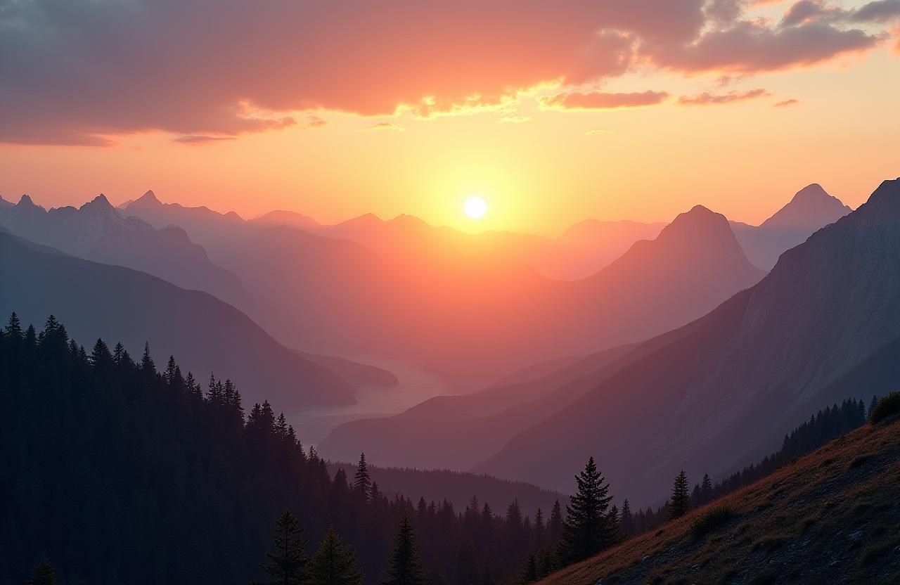 Ruhige Alpenlandschaft bei Sonnenaufgang, die das Konzept von 'AlpenGlow' repräsentiert